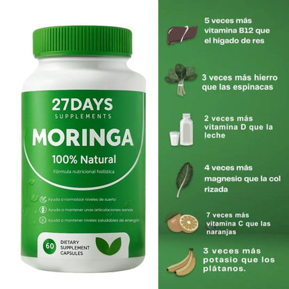 Cápsulas de Moringa 27Days - Reduce naturalmente el cortisol.