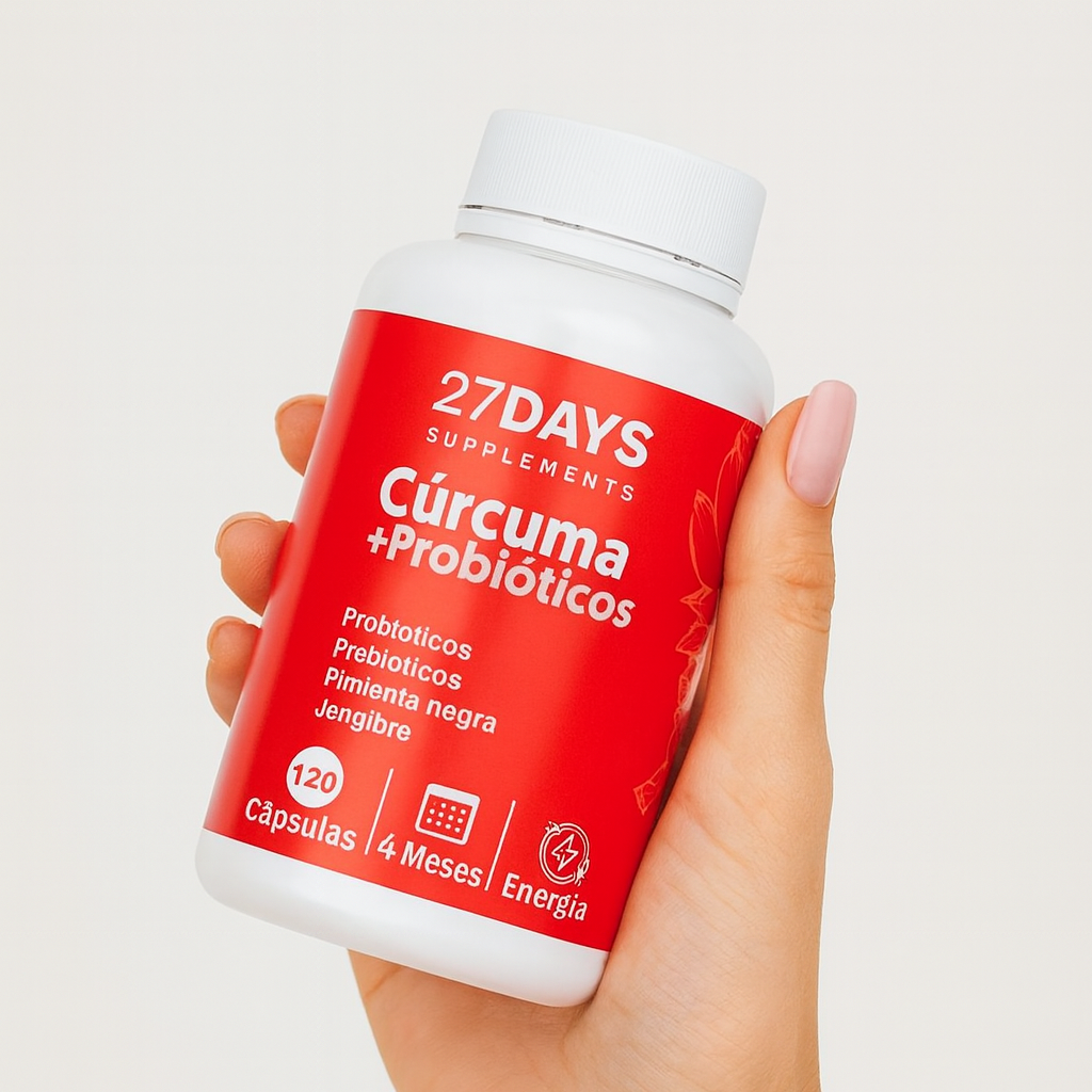 Cápsulas de Cúrcuma + Probióticos 27Days - Desinflama y equilibra.